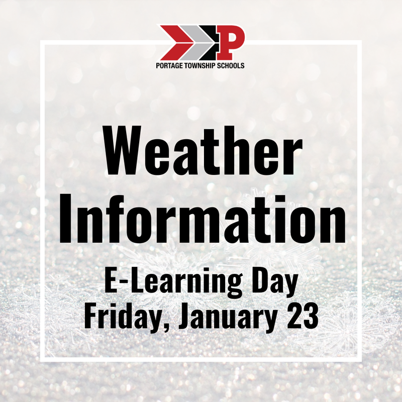 Text announcement for weather information about e-learning on January 23.