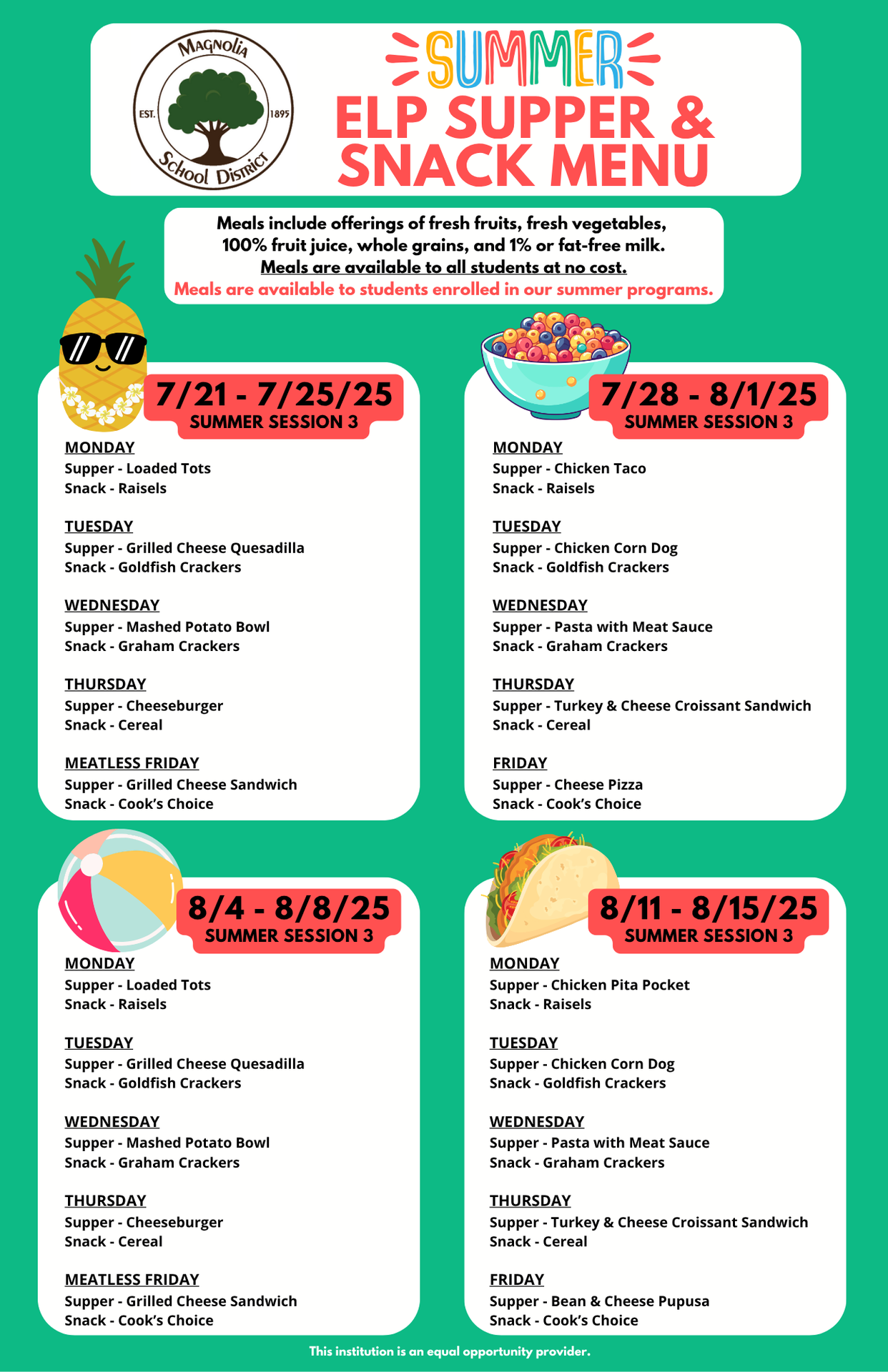 Summer Session 3 - Supper and Snack Menu Updated