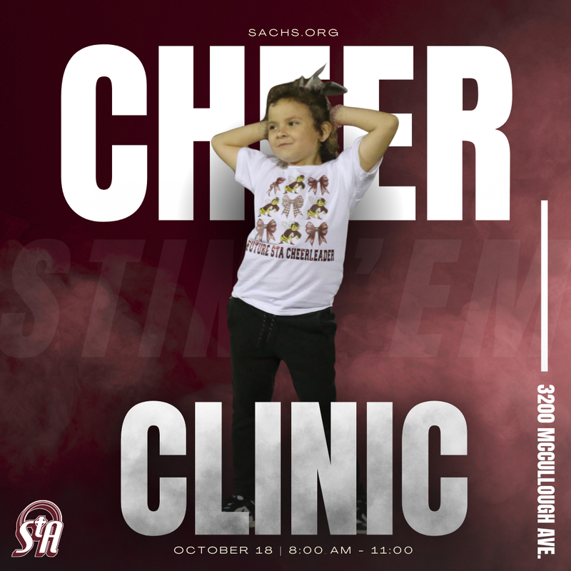 Cheer clinic attendee front and center with date of the event