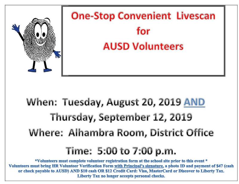 One-Stop Livescan for AUSD Volunteers