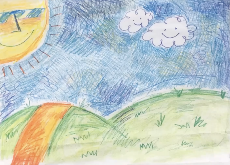 Stop motion artwork - sunny day with green hills