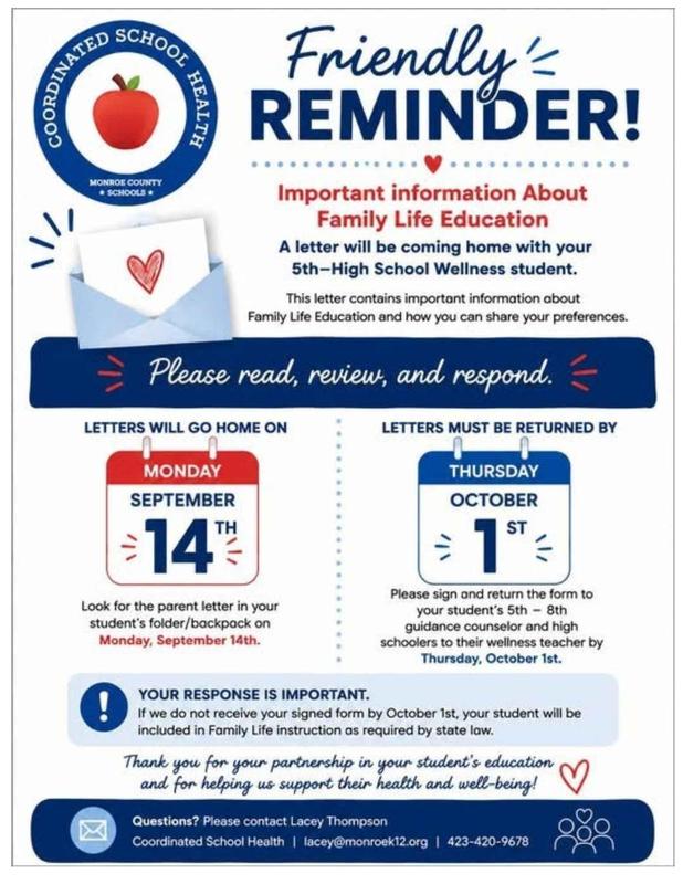 graphic stating  Letters will be sent home on September 14th and must be returned by October 1st.