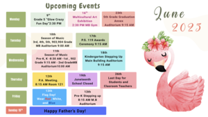 Upcoming Events for the month of June English Flyer