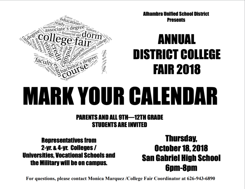 SAVE THE DATE: The ANNUAL DISTRICT COLLEGE FAIR is coming up! Featured Photo