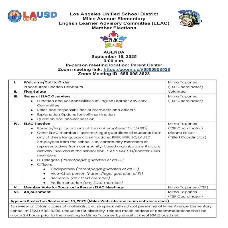 ELAC Parent Election Agenda