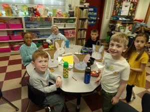 kindergarten students having a Easter snack