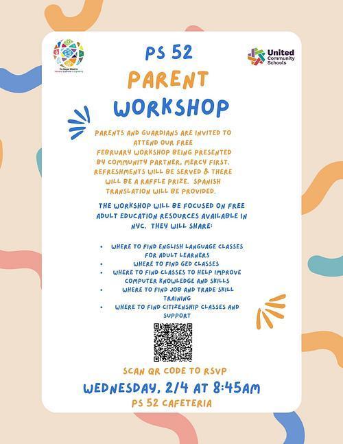 flyer for parent workshop february 4th - English
