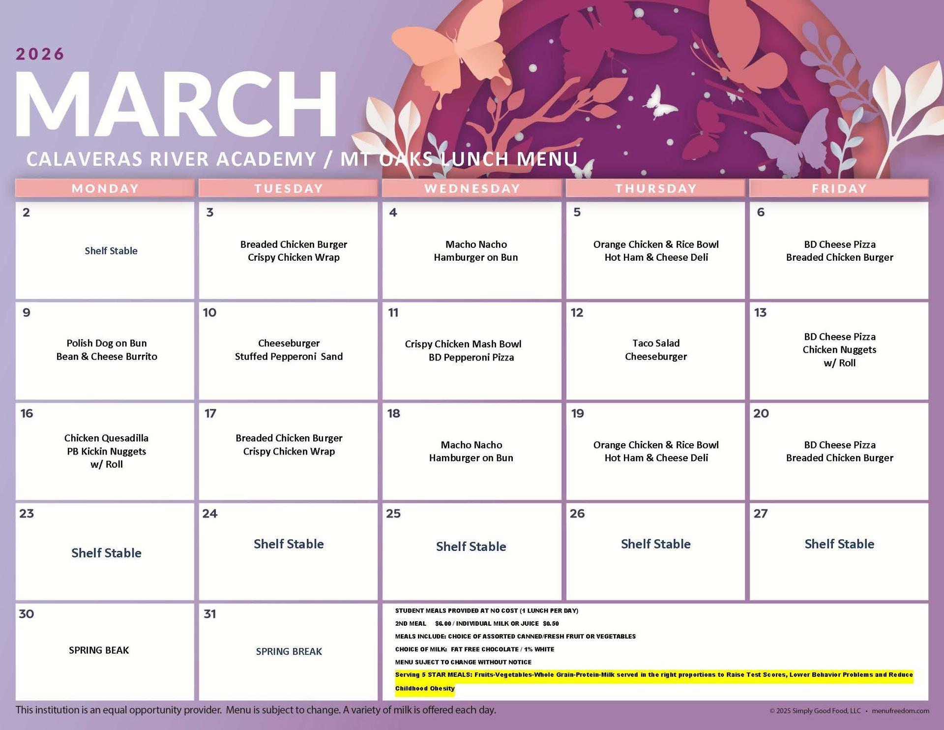 March lunch menu 26