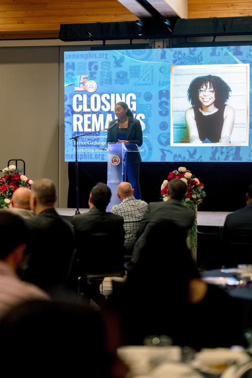 Memphis School of Excellence, Marketing & Outreach Specialist Taylor Gathings Giving Closing Remarks