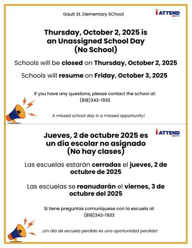 No school on Thursday, October 2