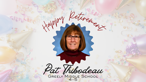 celebratory picture of pat thibodeau with balloons and confetti surrounding her head