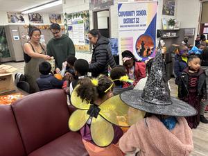 Students getting candy