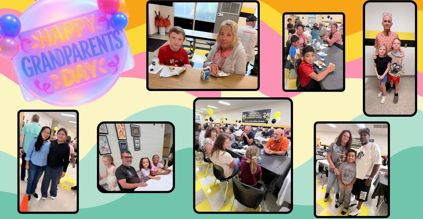 A collage celebrating Happy Grandparents Day with families enjoying food and activities.