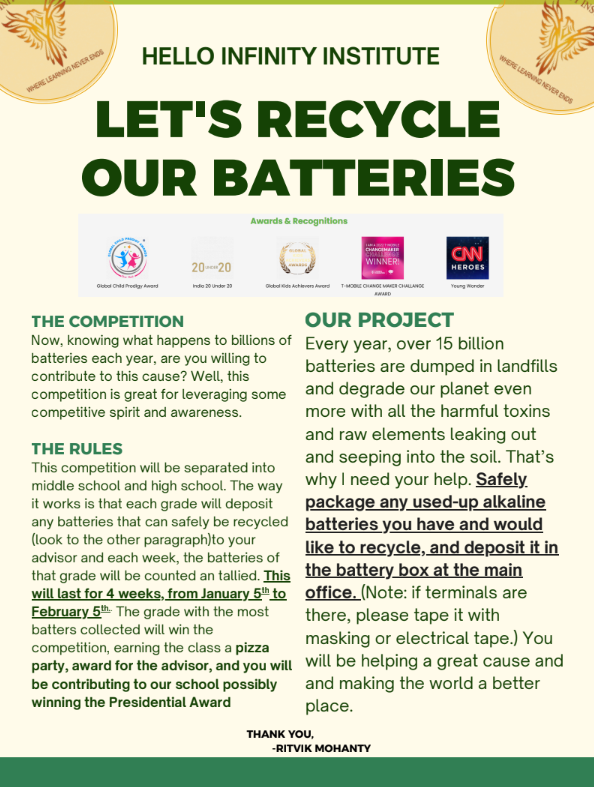 Let’s Recycle Our Batteries: A Student-Led Sustainability Initiative