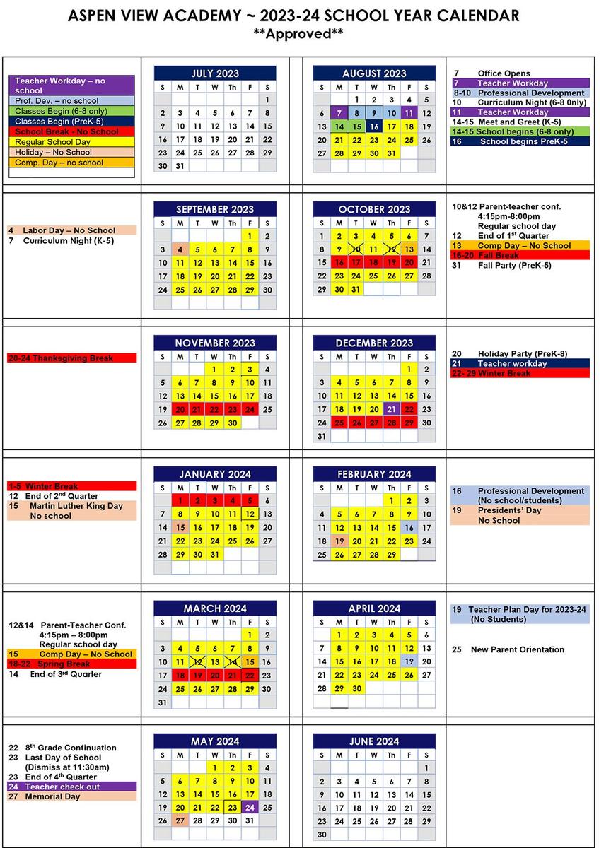 School Year Calendars - Current Family Info - Aspen View Academy