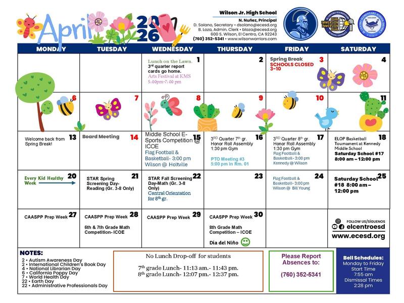 Wilson Jr. High School April 2026 Calendar Featured Photo