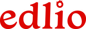 Logo of Edlio featuring bold red letters and a stylized element.