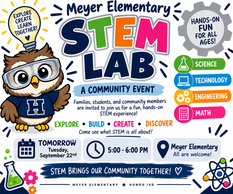 Promotional poster for a community STEM event at Meyer Elementary.