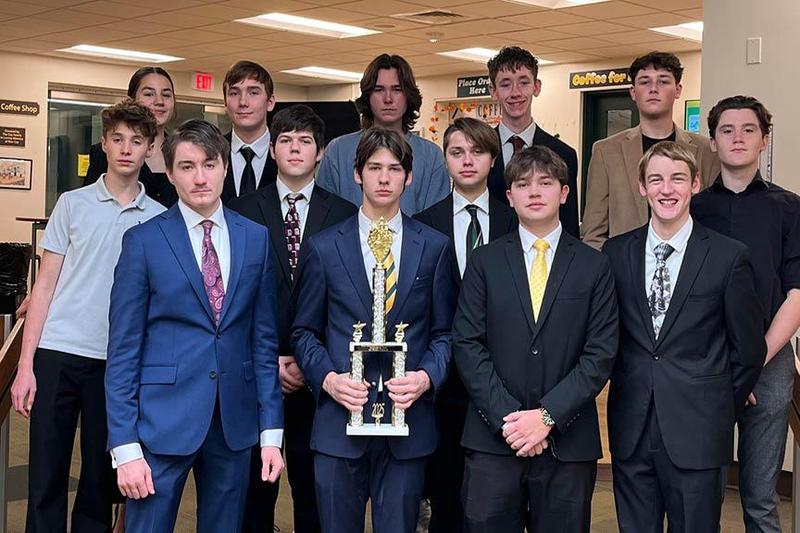 PT Chess Team members:  (front) Alex Heintz, Paul Pierce, Nathan Lazeration, Collin Dransart, (middle row) Elijah Kreidler, Braden Dynys,  Maddox Beech,      Nino Sunseri, (back row) Evelyn Hartman, Nolan Schnauber, Marcelo Garcia, Andy Baker, and Tyler Kido
