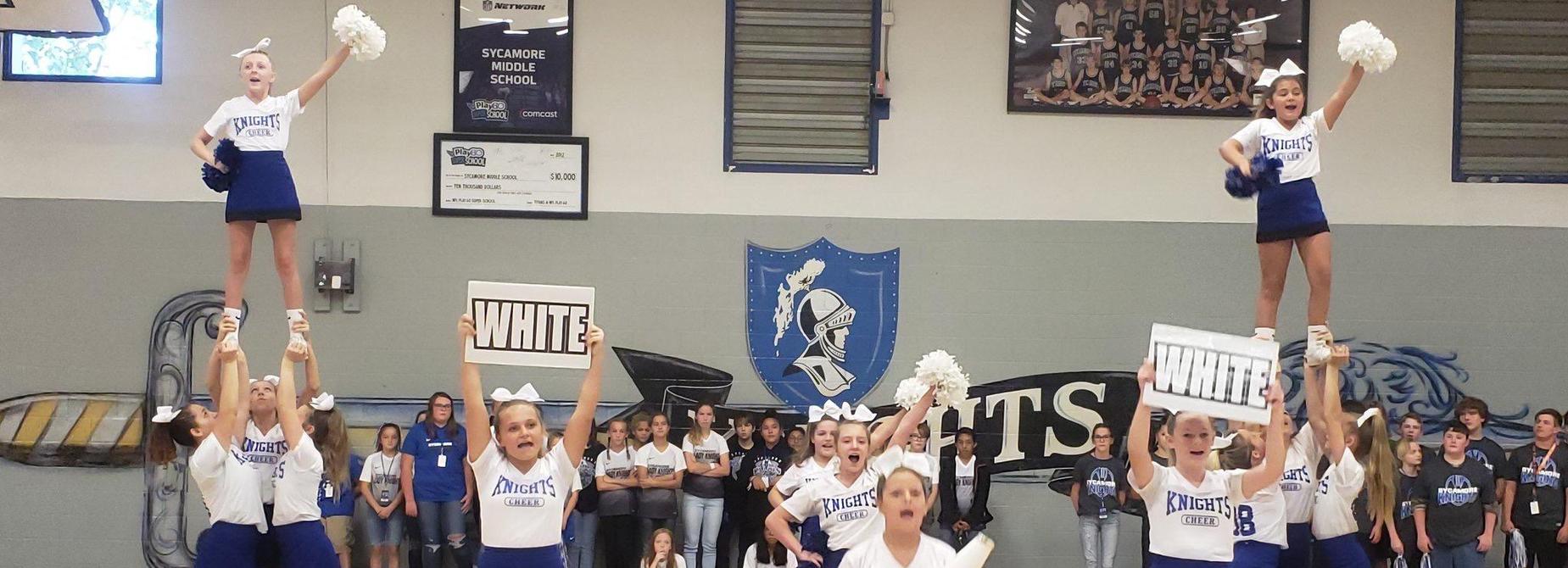 Cheerleaders at the pep assembly