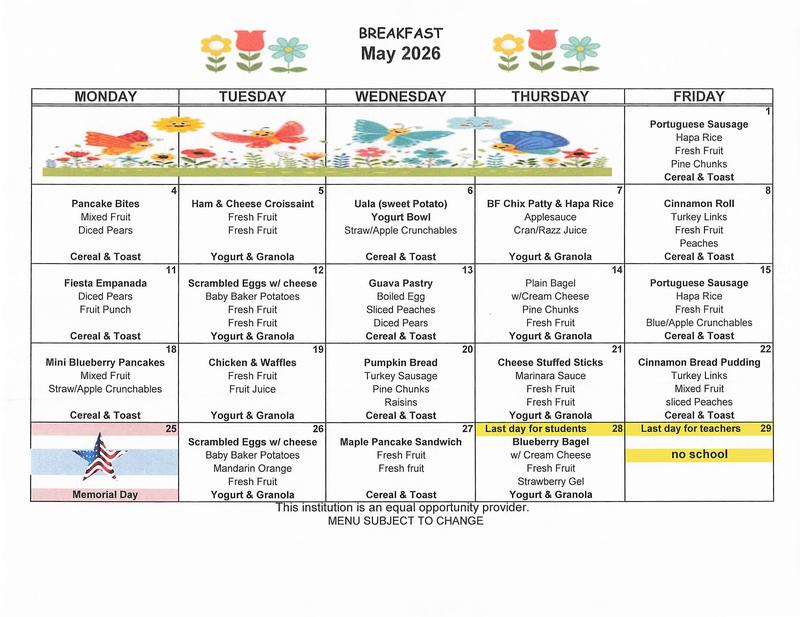 Breakfast - May Menu