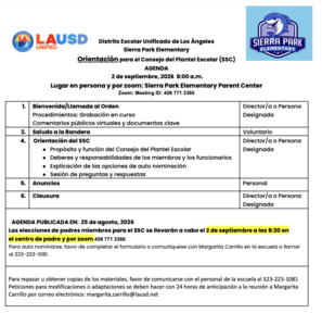 SSC Orientation Agenda Spanish