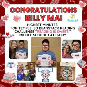 billy was top reader of beanstack reading challenge