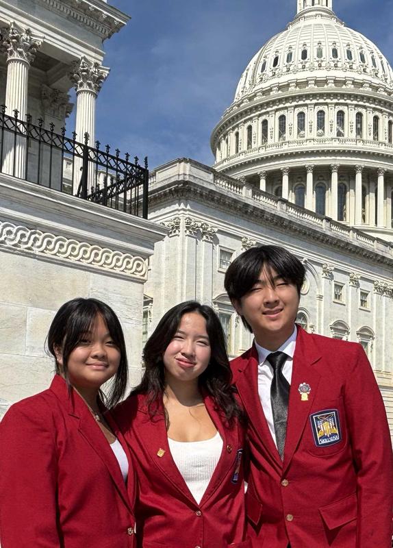 Left to right: Colette Tam, Pei-Chen Ng, and Eliot Kwon traveled to Washington, DC, for the SkillsUSA Washington Leadership Training Institute. (Photo Courtesy of Sandra Matson-Fennell)