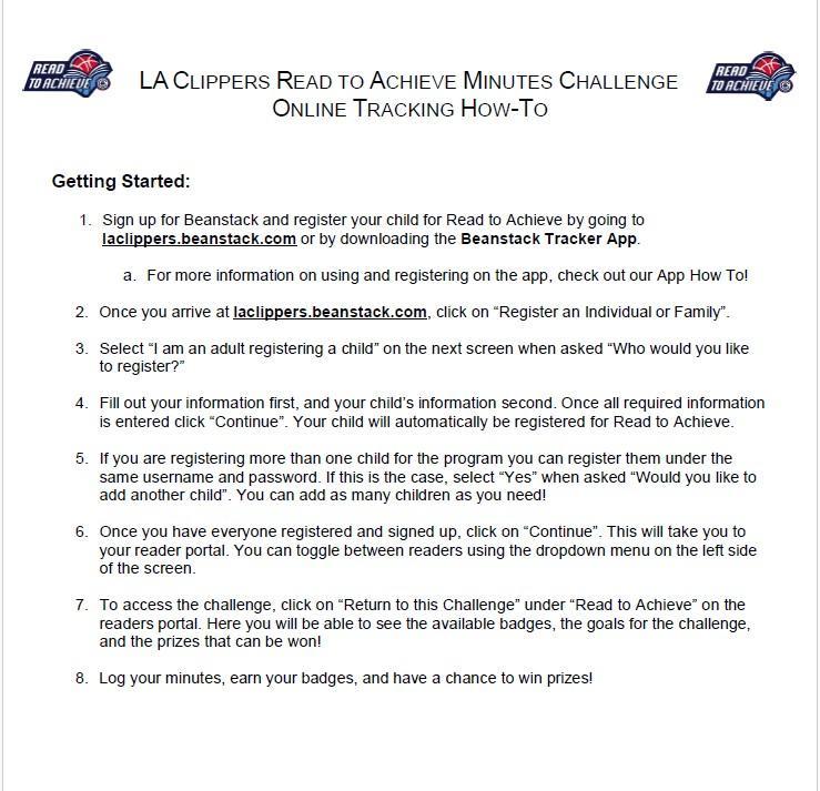 Read to Achieve Letter Explaining to Register for Minute Tracking in English