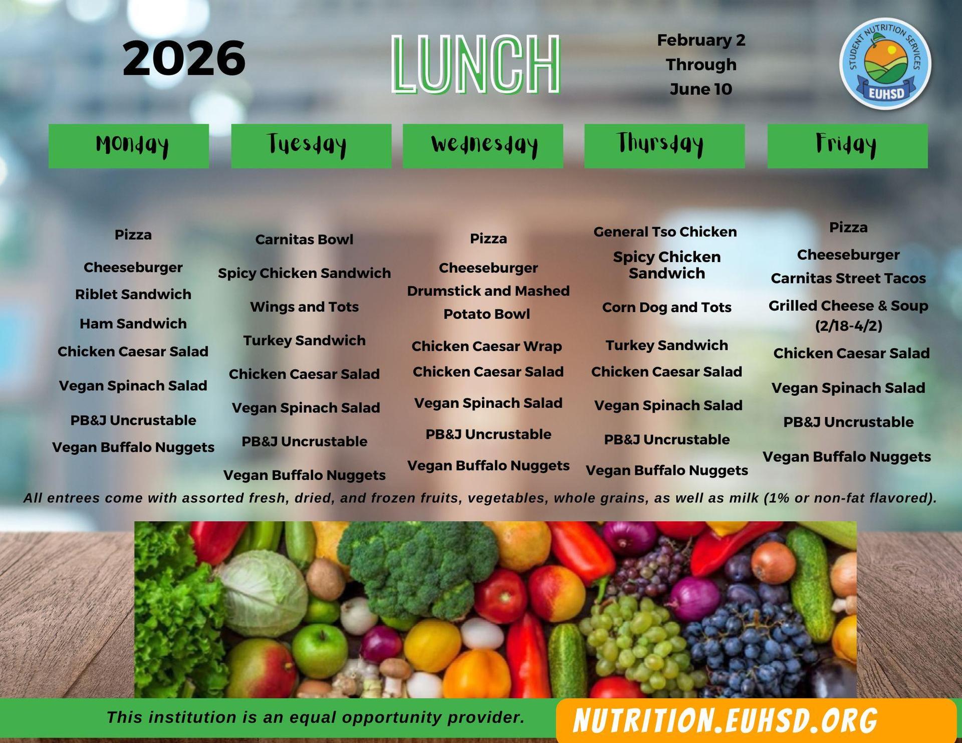 Lunch Menu for Spring