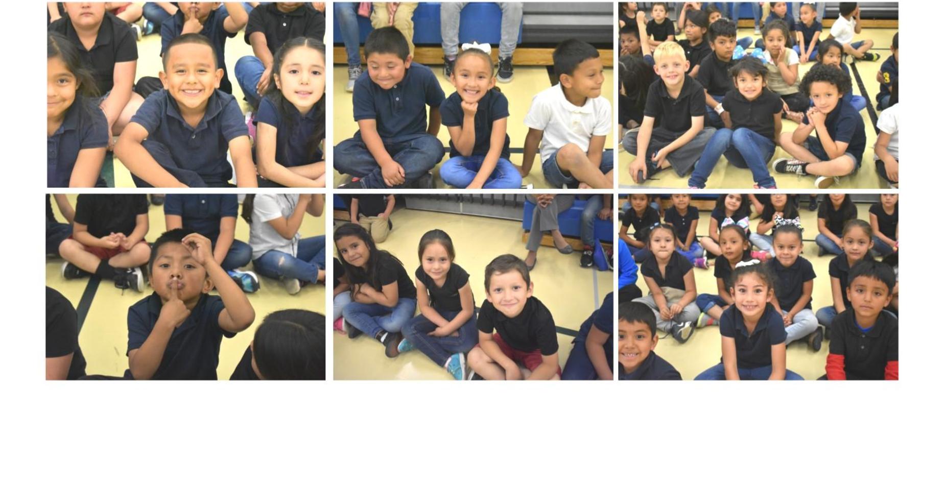 six pictures showing kindergarten students ready for the bike giveaway assembly!
