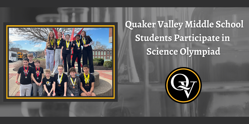 Image announces student participation in the regional Science Olympiad Tournament and depicts a large group of students smiling with medals around their necks.