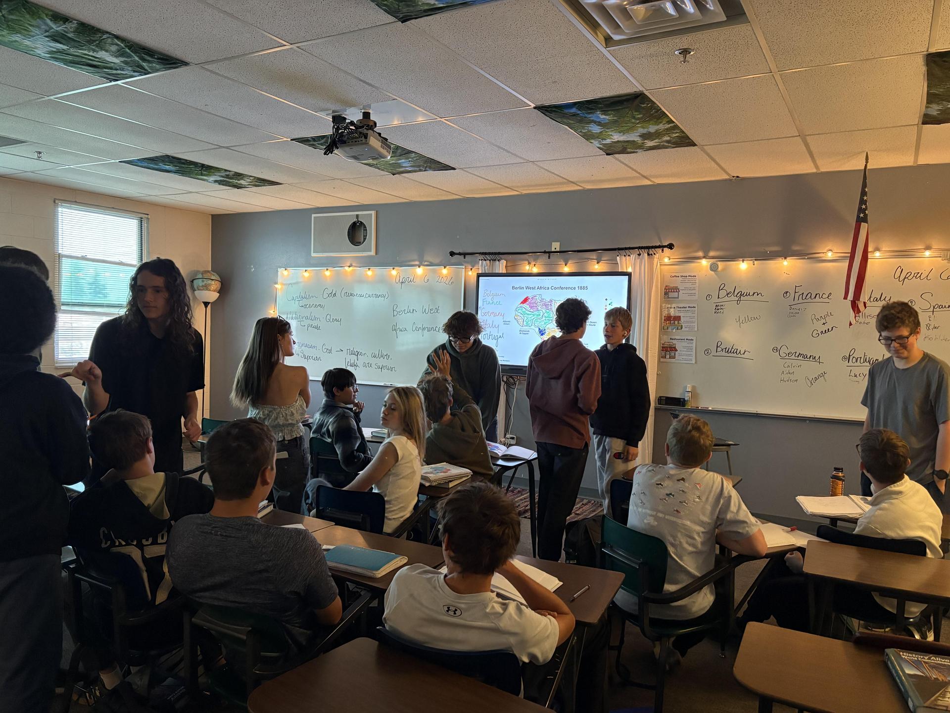 Students in history class working on analyzing nationalism before WWI.