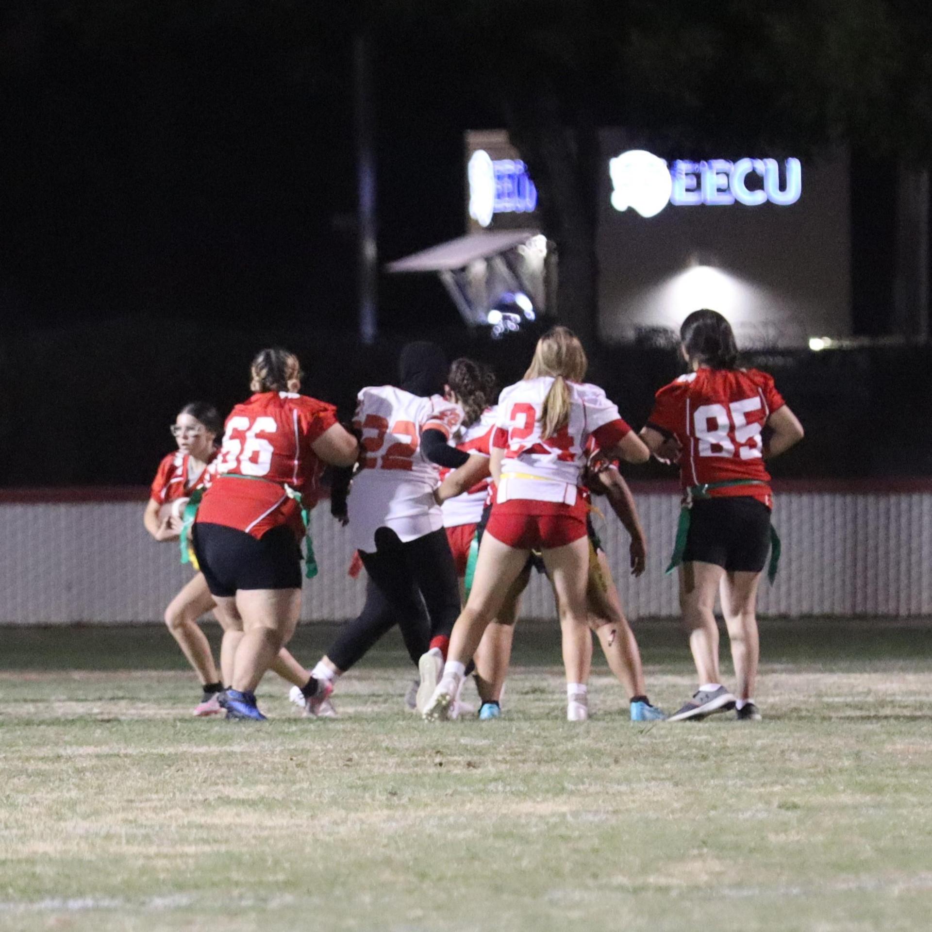 girls playing flag football