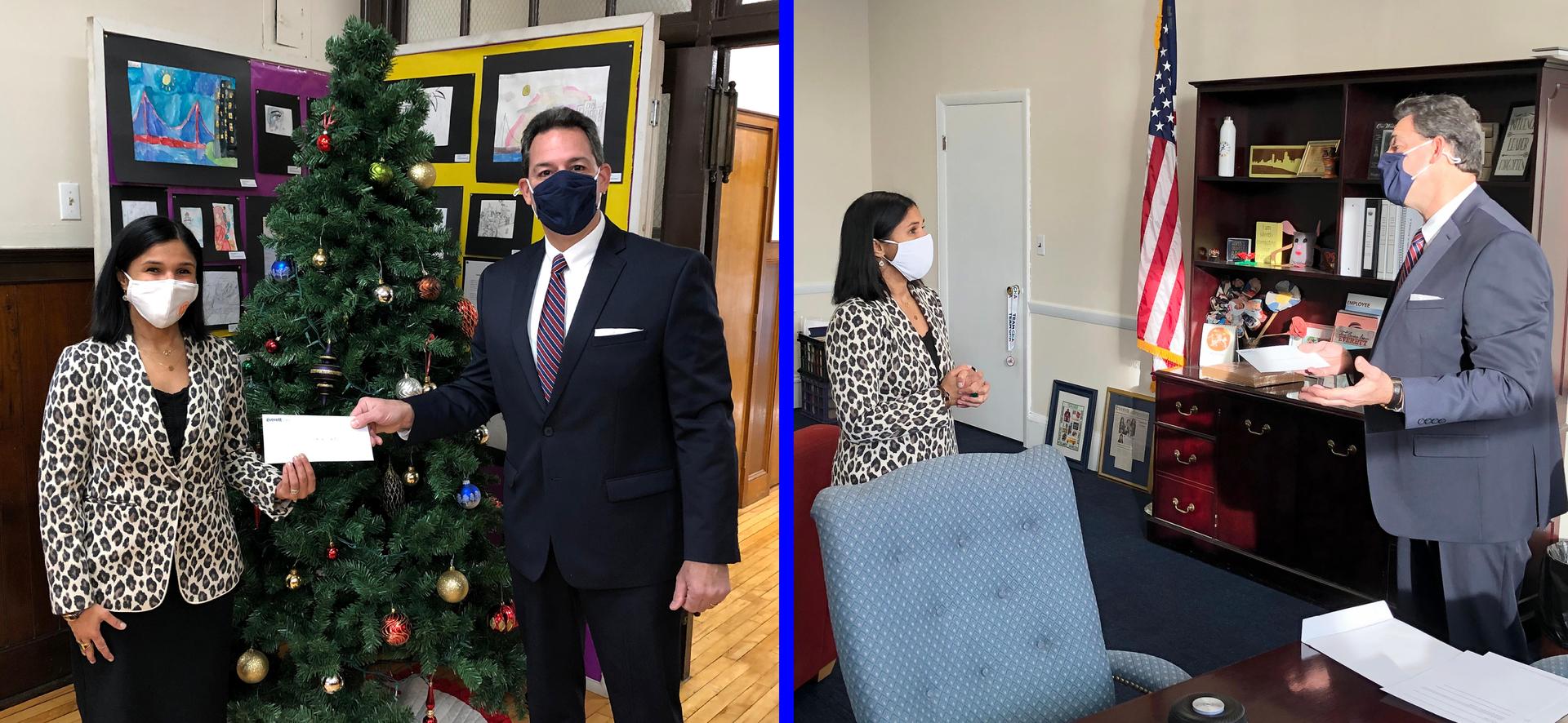 Two images in one, both of the superintendent and Fred Capone standing next to each other
