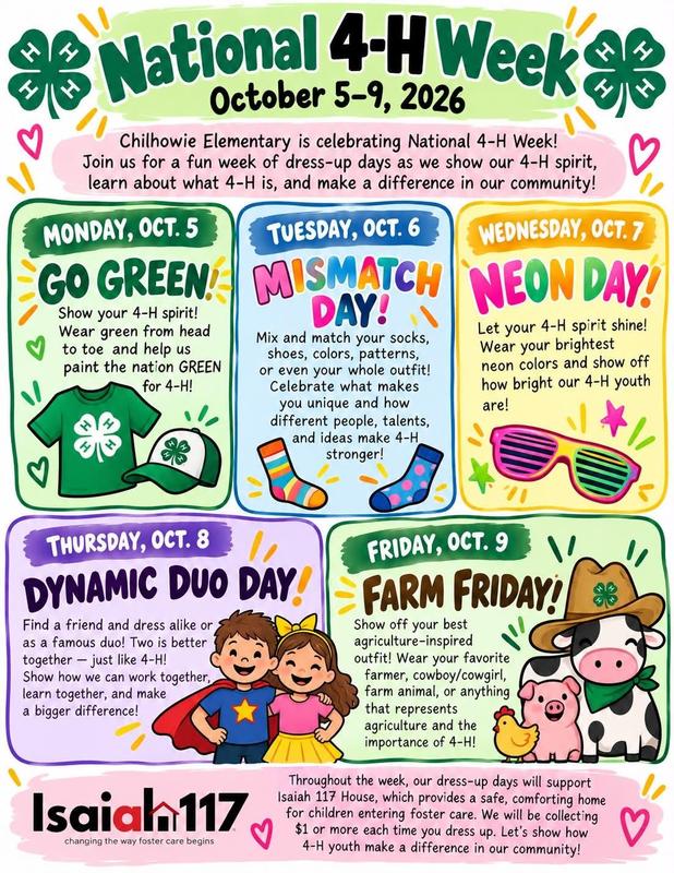 National 4H Week flyer listing dress up days for October 5-9