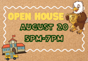 Decorative image. Open house. August 20. 5pm-7pm