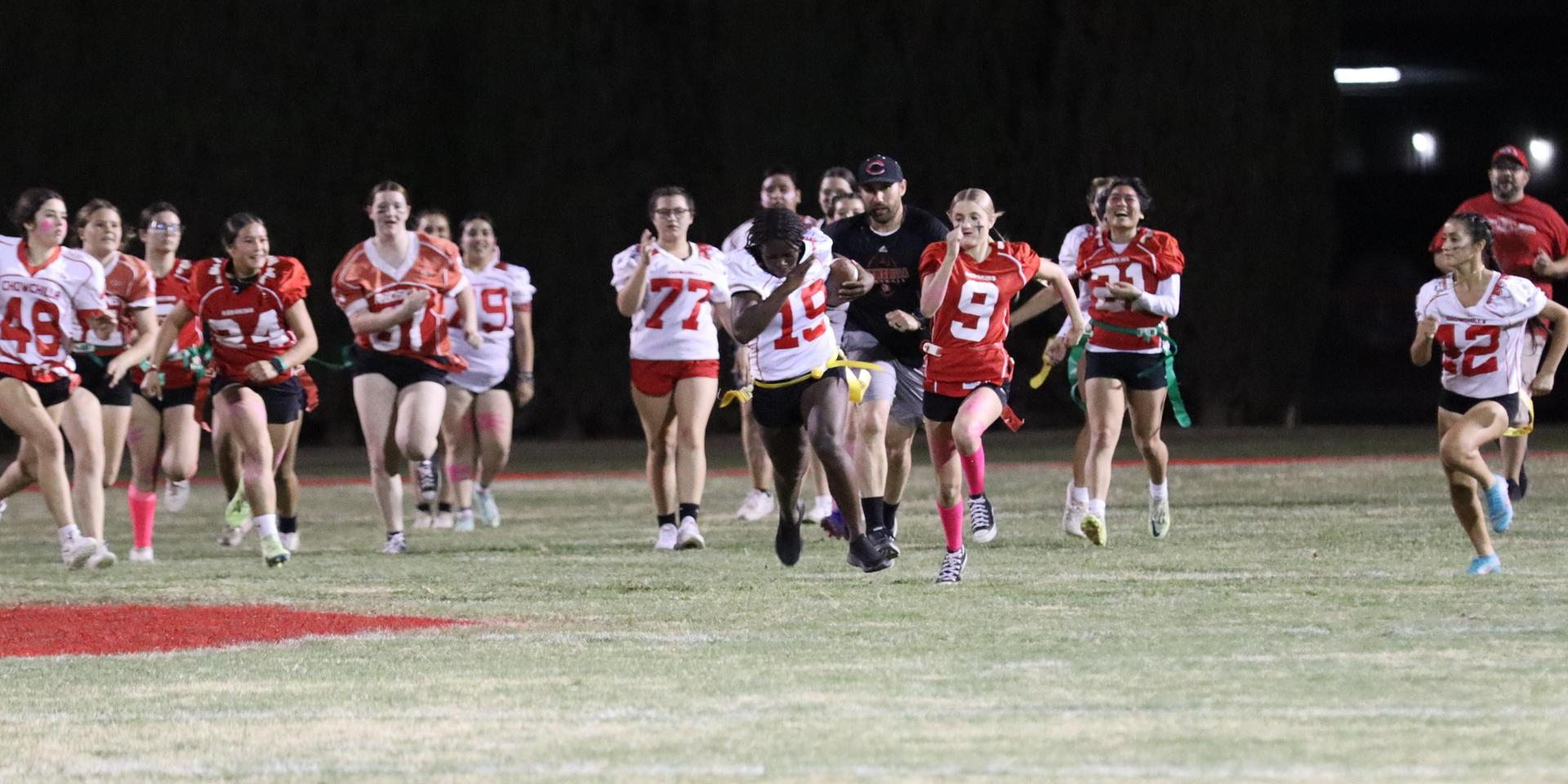 girls playing flag football