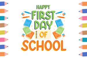 Green Orange and Blue Playful First Day of School Card.png