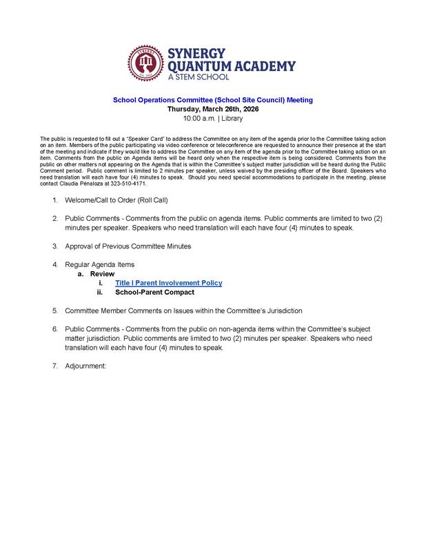 School Operations Committee (School Site Council) Meeting Featured Photo