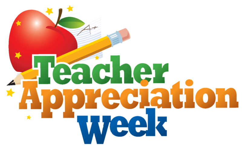 A picture of an apple, and pencil with the words Teacher Appreciation Week.