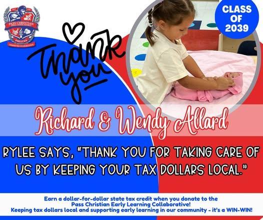 We’re celebrating a recent supporter who chose to make a local impact by donating to the Pass Christian Early Learning Collaborative! Your generosity helps our youngest learners grow, explore, and succeed from the very start.