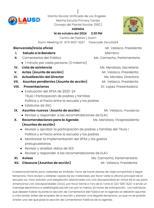 SSC Spanish Agenda