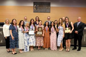 Davenport High School Cheer Team with Board of Trustees