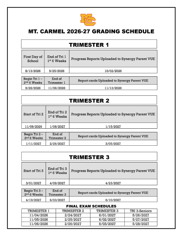 Grading Schedule 2026-2027