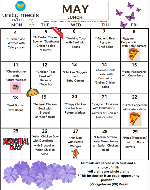 May Lunch Menu