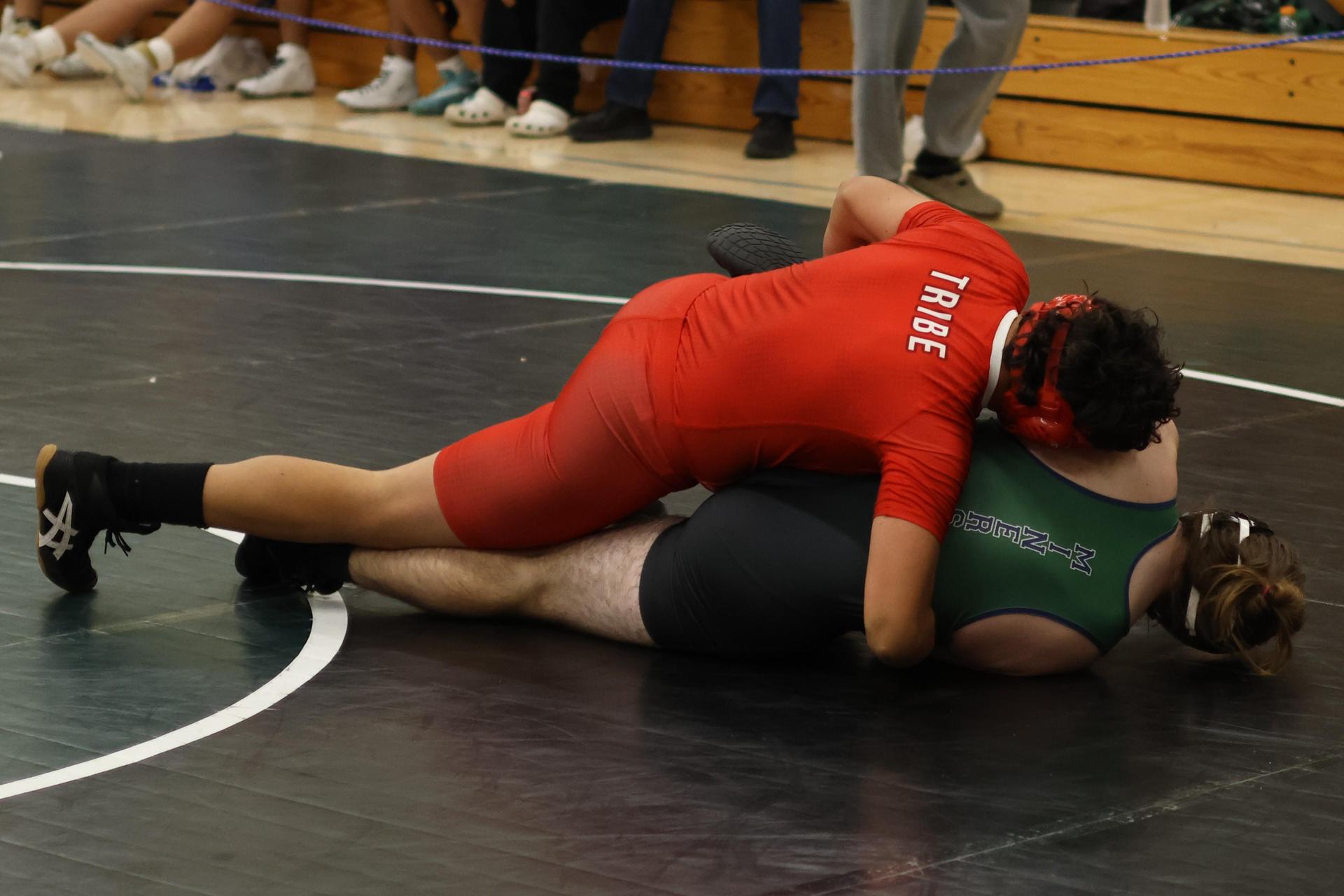 Boys wrestling in the Liberty Duals event 159