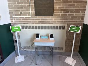 New check in system at front doors of MCS.