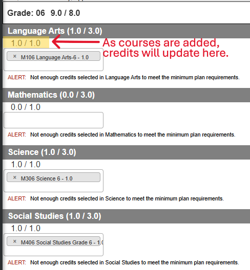 example of credit updates showing in Infinite Campus