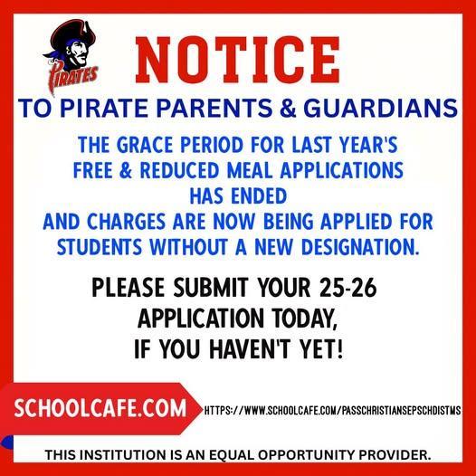 For assistance, please reach out to Jessica Willis at 228-255-6200. Click the link to access the application https://www.schoolcafe.com/passchristiansepschdistms